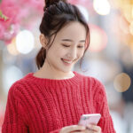 pngtree-chinese-girl-smiling-at-her-phone-wearing-sweater-with-blur-bokeh-image_16263882